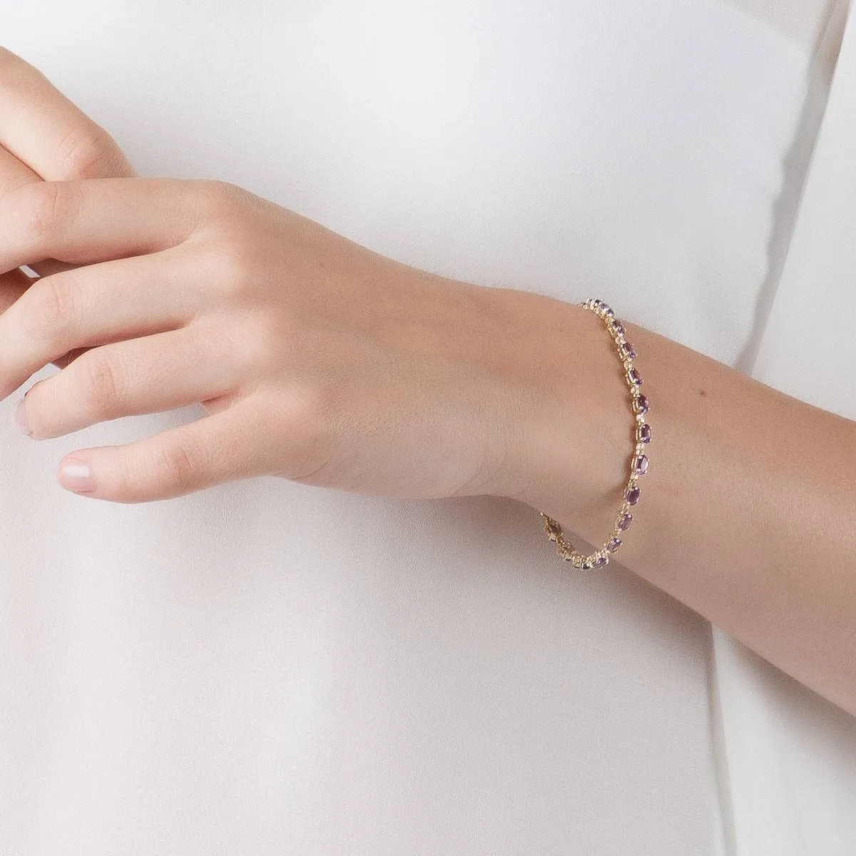 5.5 Carat 14K Solid Yellow Gold Tennis Bracelet Amethyst