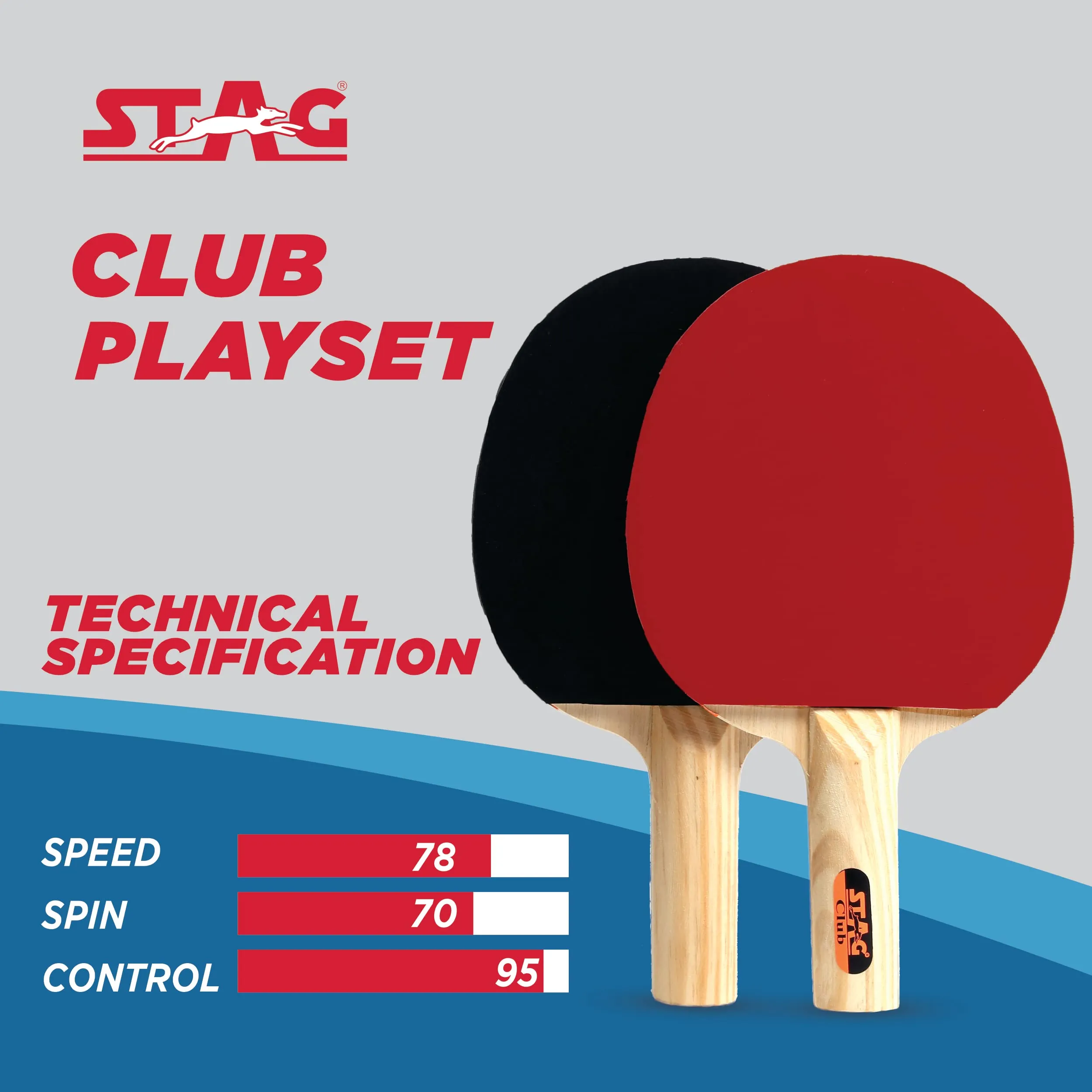 Club Table Tennis Playset | 2 Racquets & 3 Balls (White) | Model: Club-Set WH