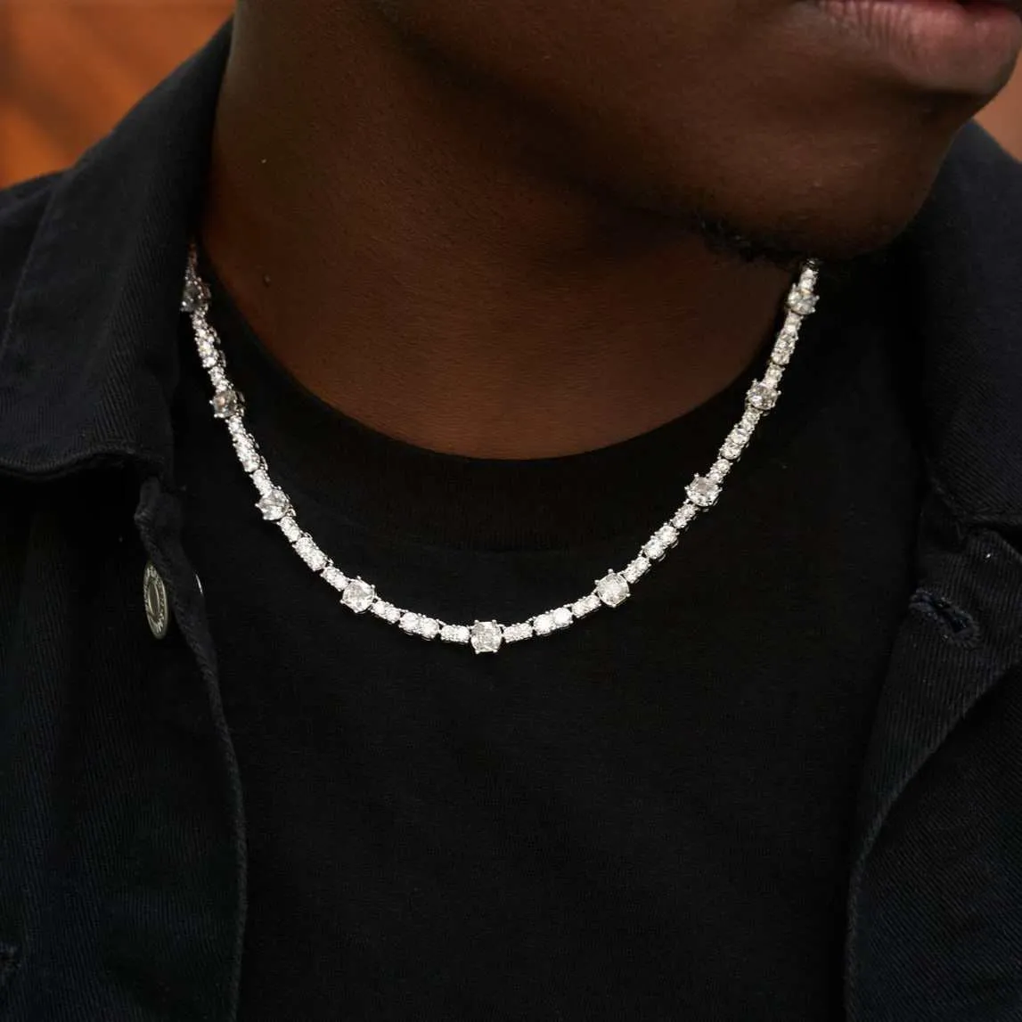 Gem Stationed Tennis Necklace - White Gold