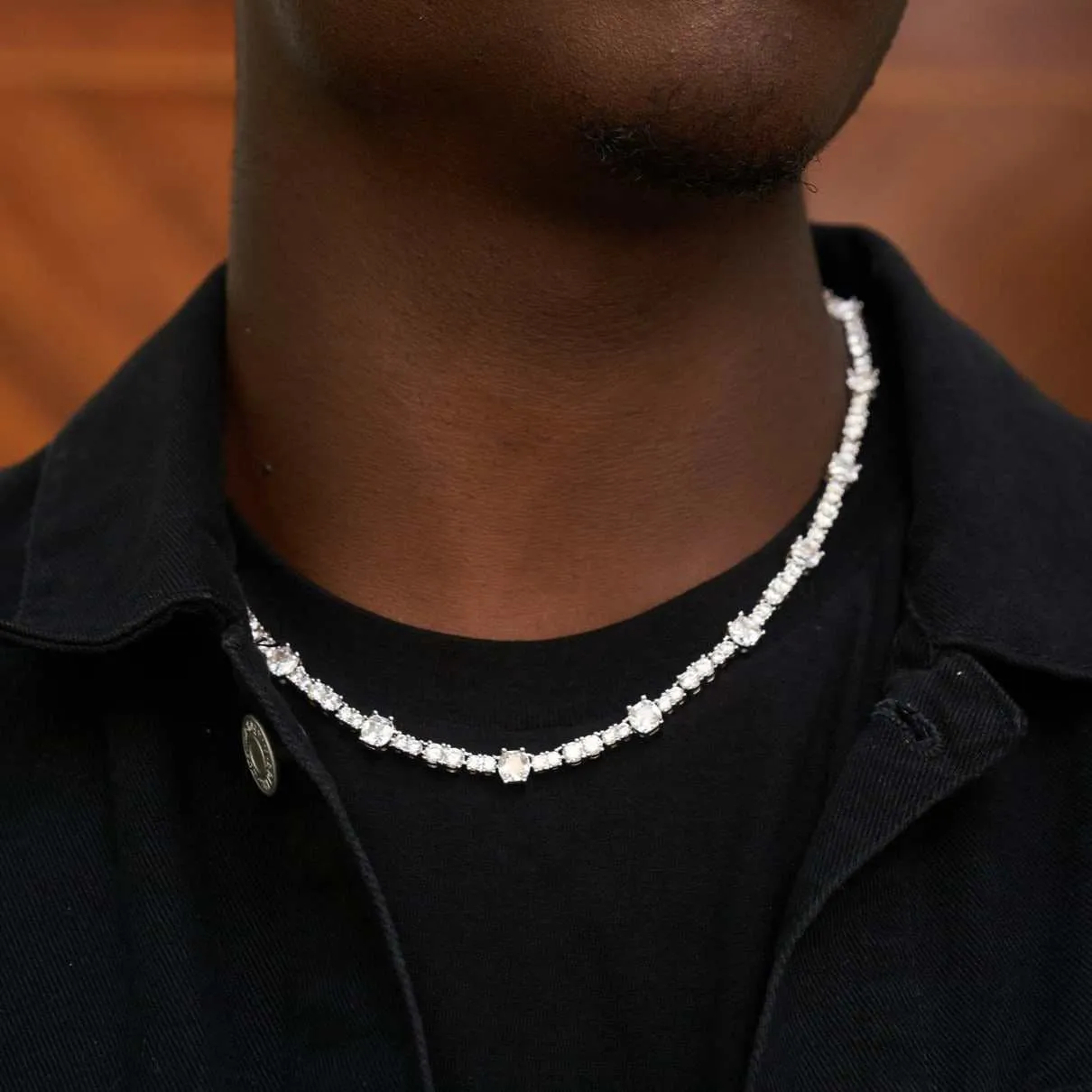 Gem Stationed Tennis Necklace - White Gold