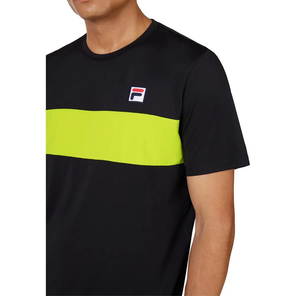 Men's Short Sleeve Tennis Crew Black and Cyber Lime