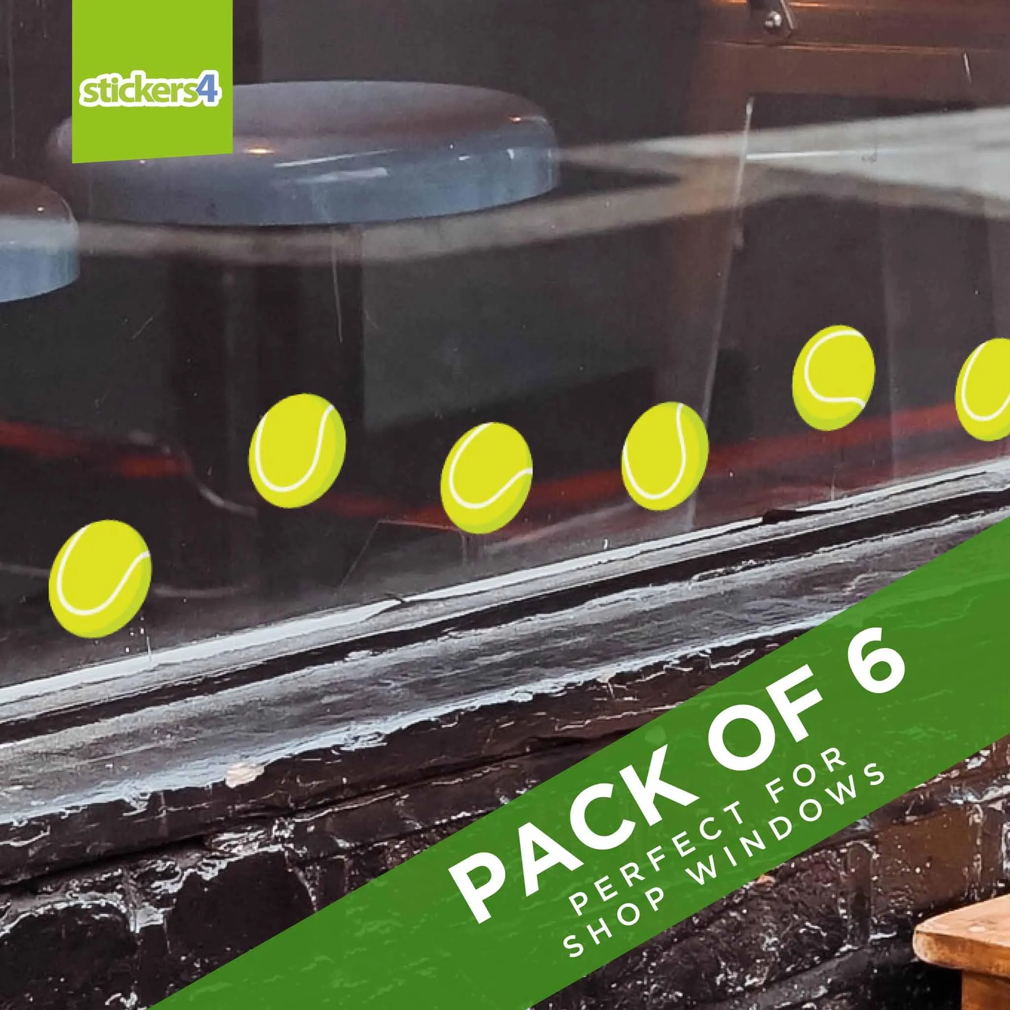 Pack of 6 Tennis Ball Static Cling Window Stickers