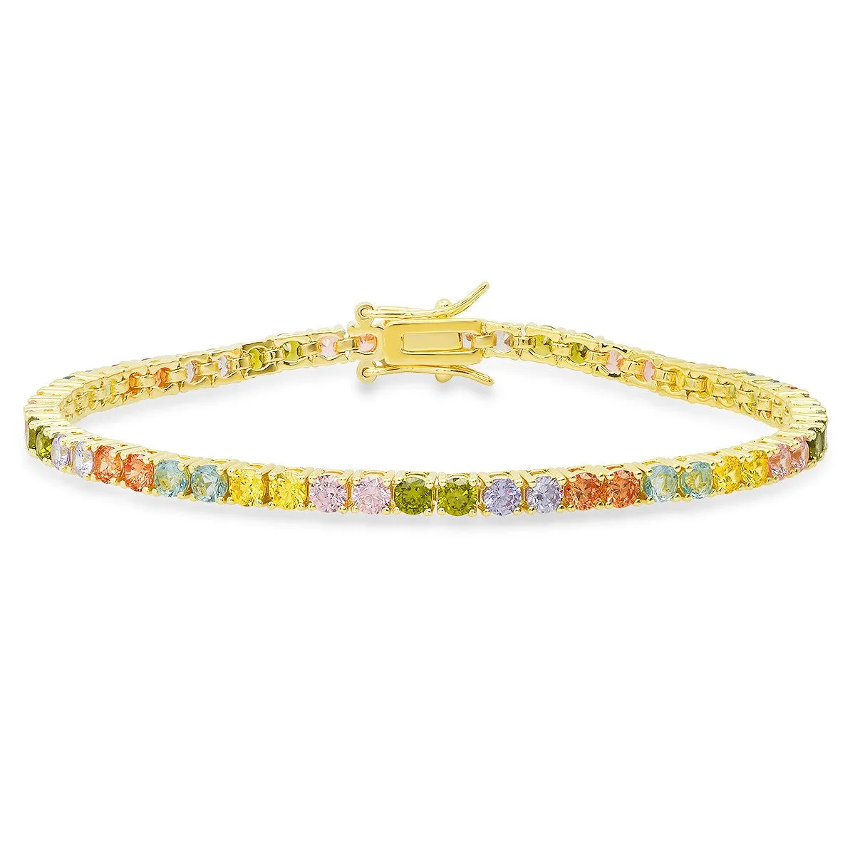 Sterling Silver 7.25" Multi-color CZ Tennis Bracelet