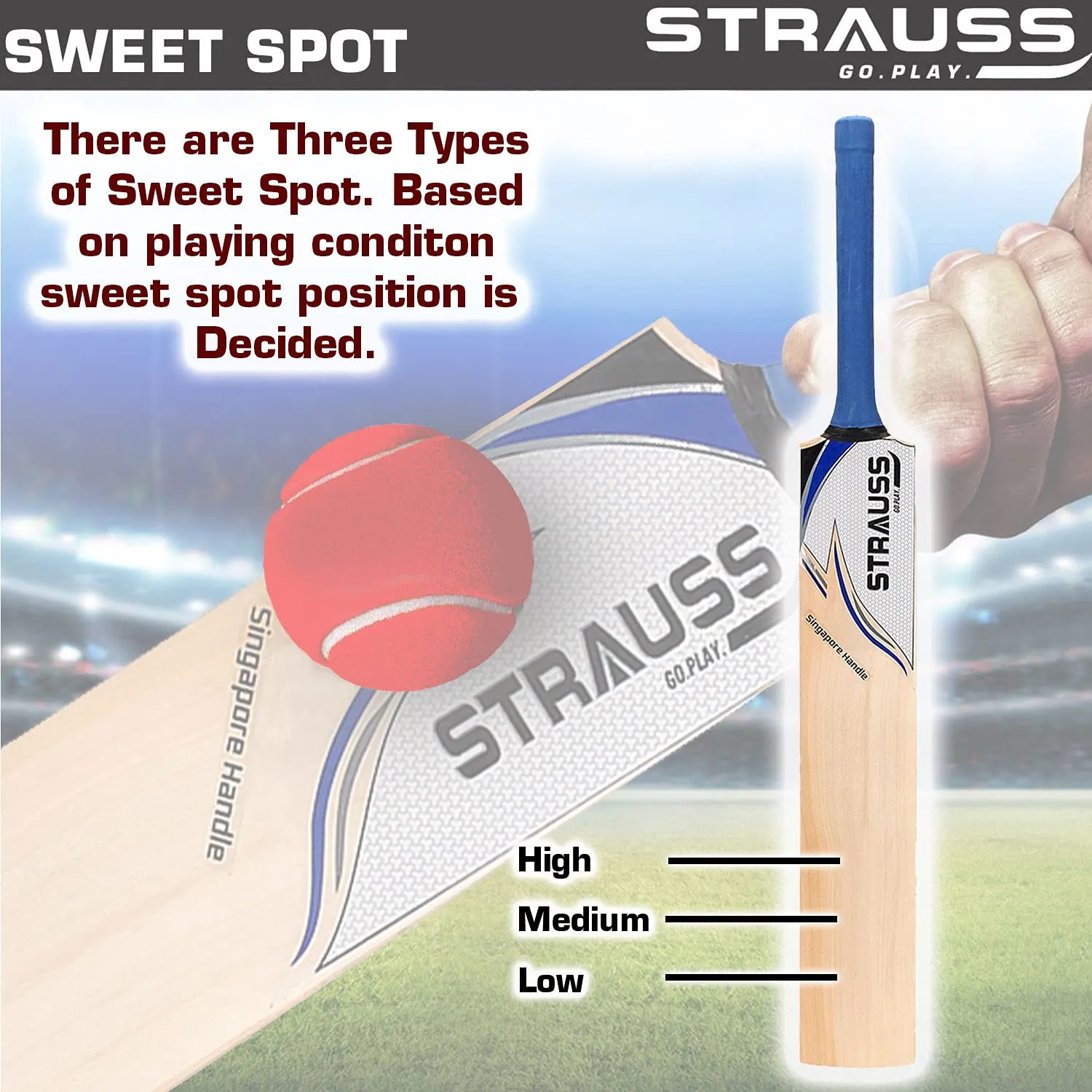 Strauss Scoop Tennis Cricket Bat | Edition: Blaster | Full Size | Kashmir Willow | Plain | Lightweight | Tennis Ball Cricket Bat