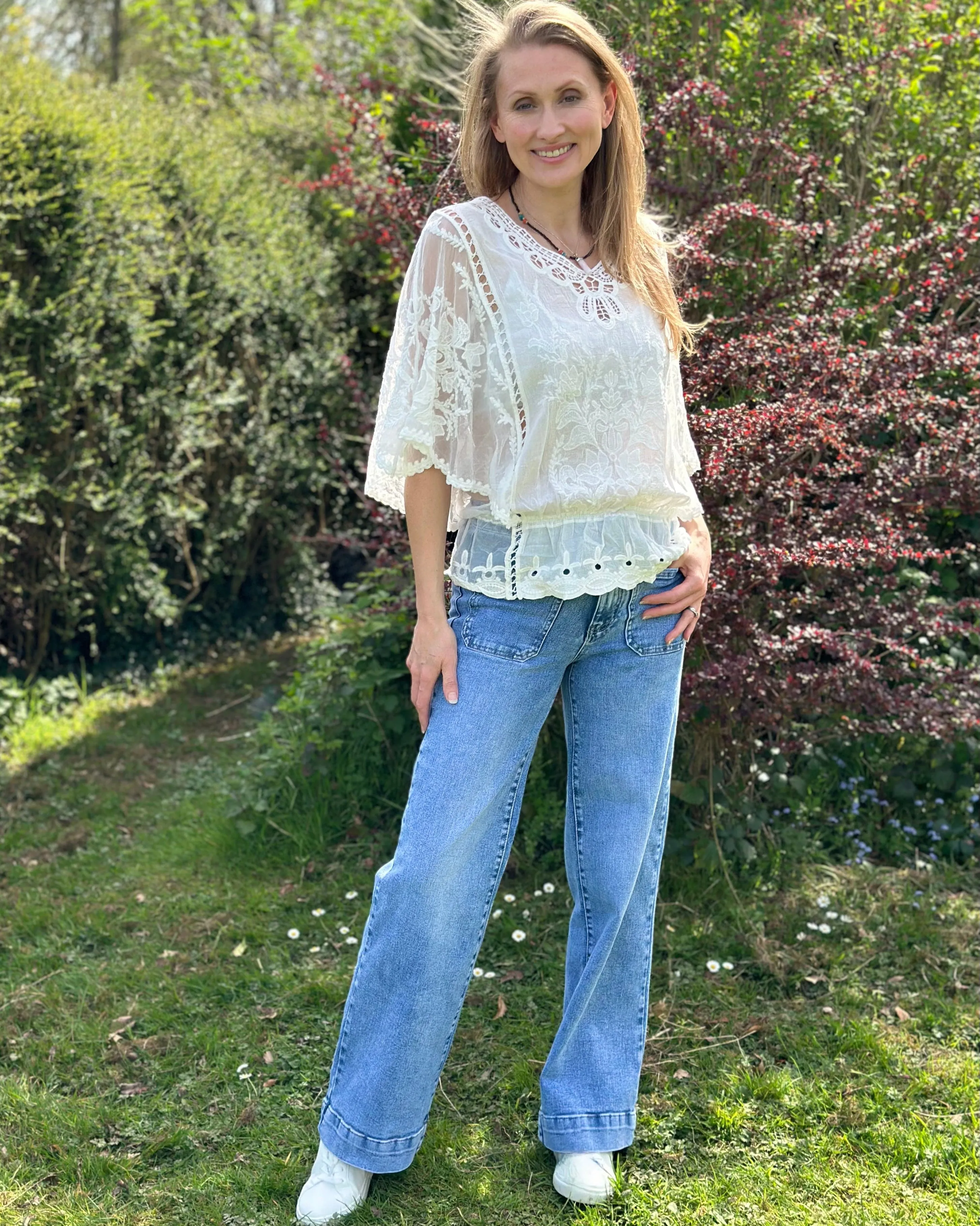 Stretchy Wide Leg Jeans - Pale Denim