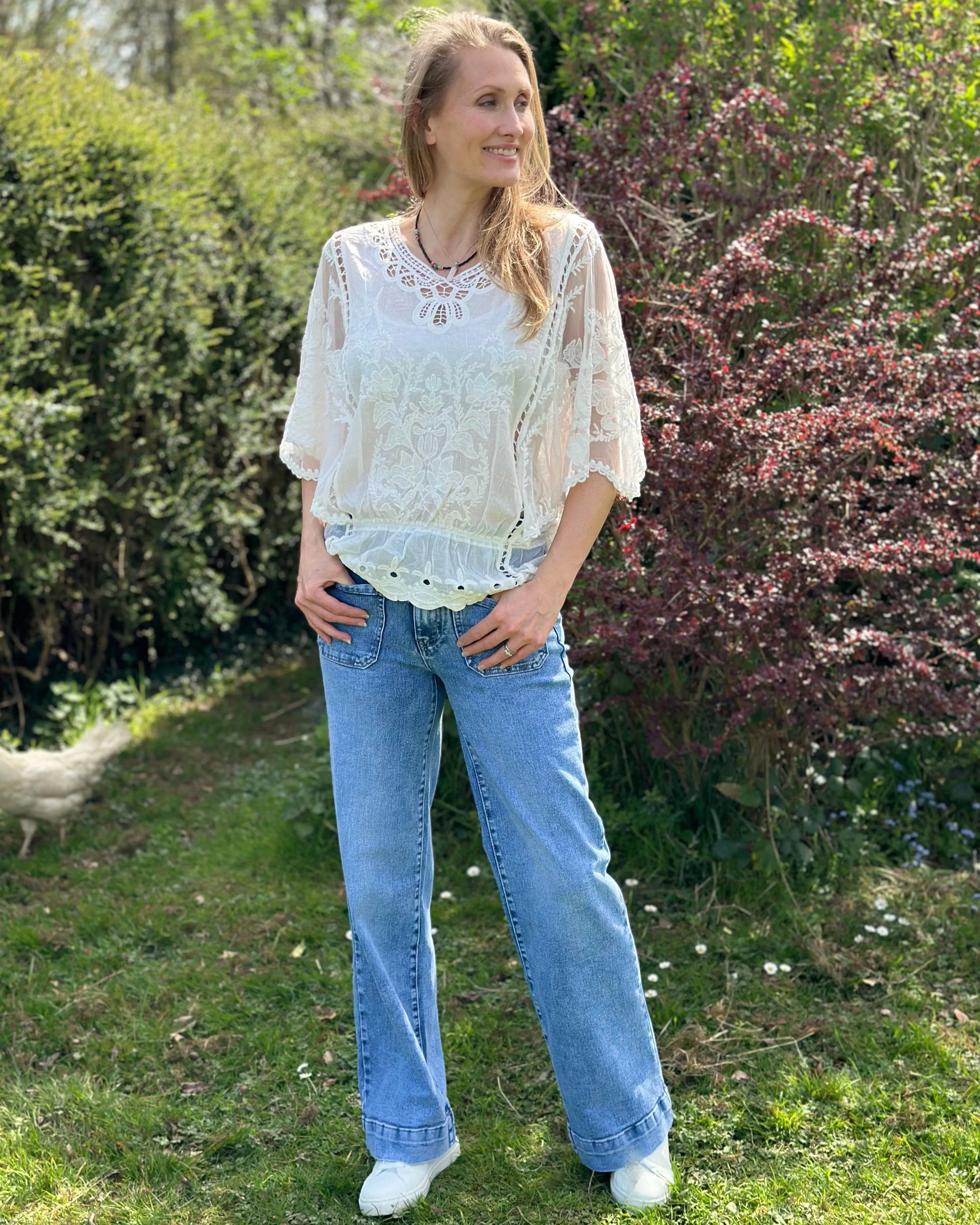 Stretchy Wide Leg Jeans - Pale Denim