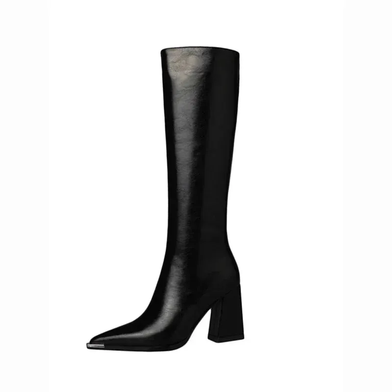TAVIMART  -  Pointed Toe Women High Boots Fashion Side Zippers Long Booties Ladies Elegant Party High Heel Shoes Winter Women's Footwear