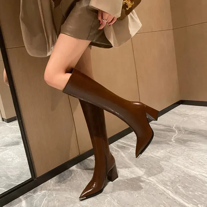 TAVIMART  -  Pointed Toe Women High Boots Fashion Side Zippers Long Booties Ladies Elegant Party High Heel Shoes Winter Women's Footwear