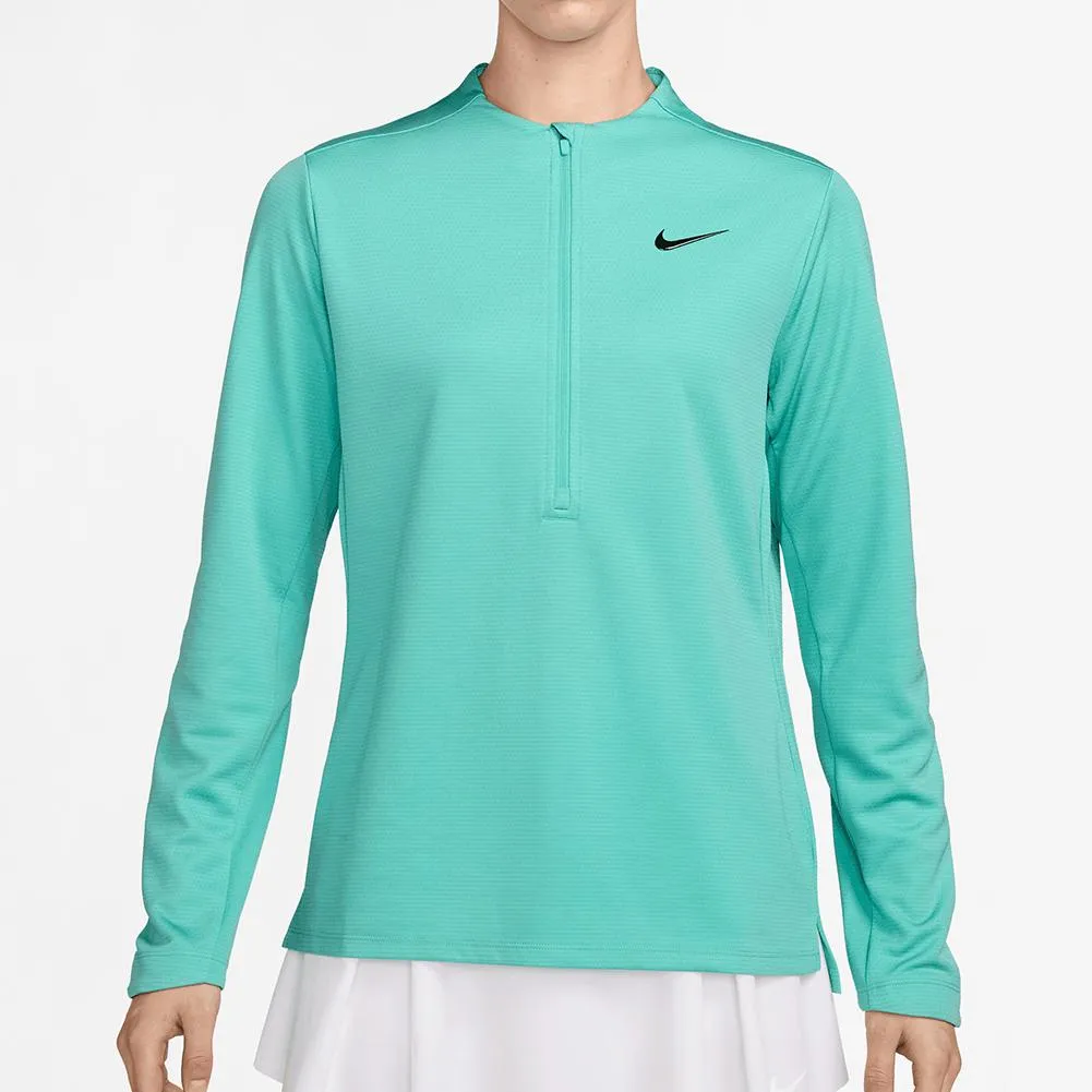 Women`s Dri-FIT UV Advantage 1/2 Zip Tennis Top Green Frost and Black