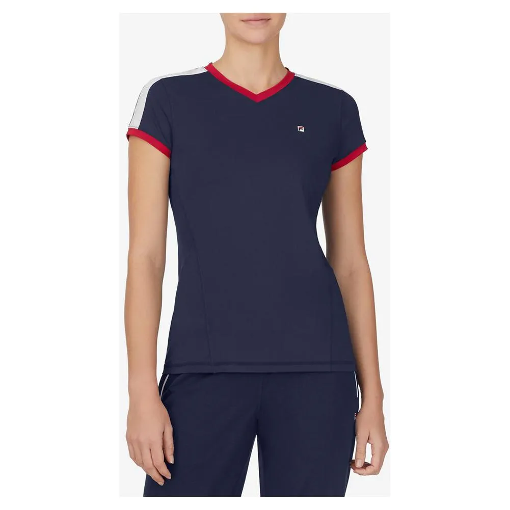 Women's Heritage Essentials Short Sleeve Tennis Top Navy and Crimson