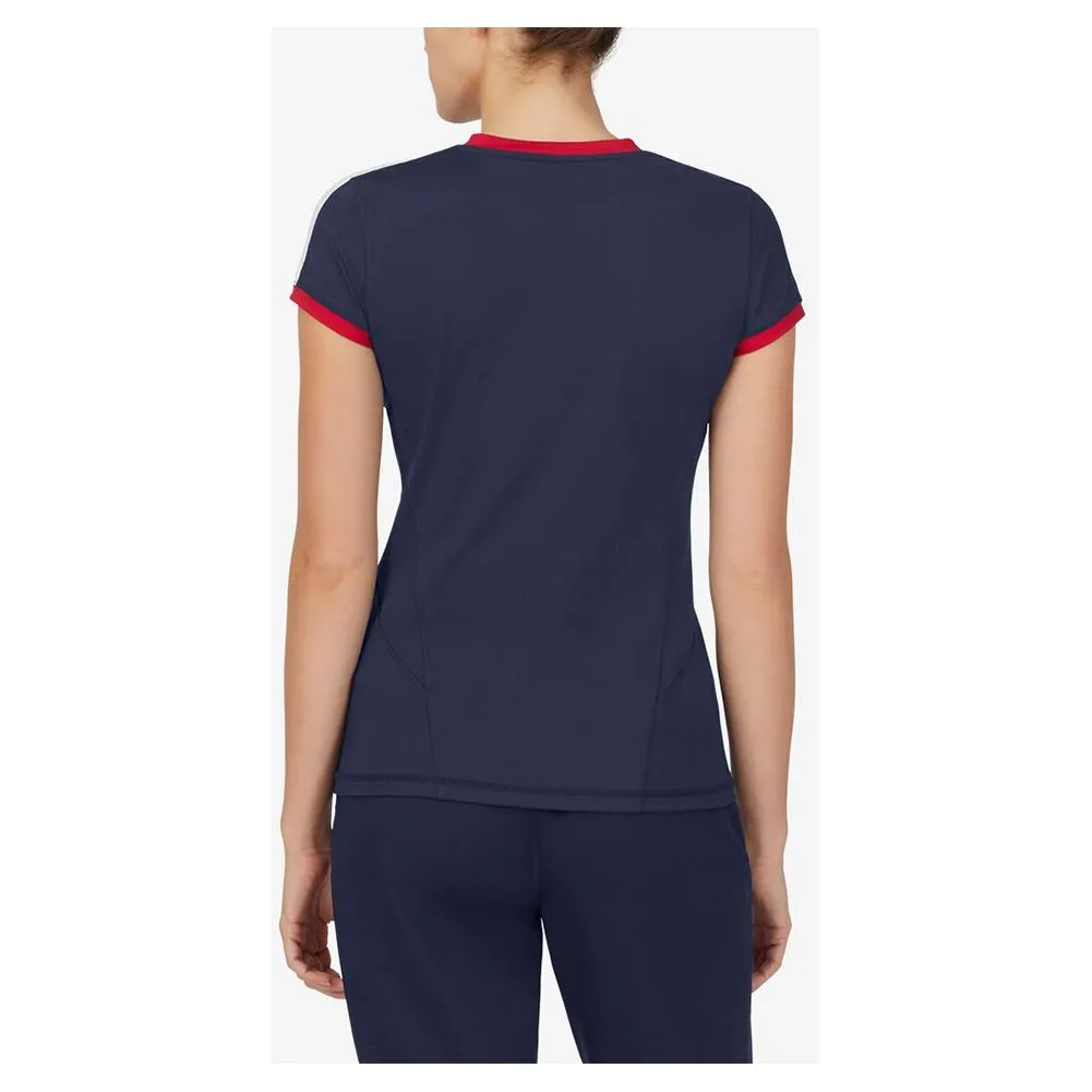 Women's Heritage Essentials Short Sleeve Tennis Top Navy and Crimson
